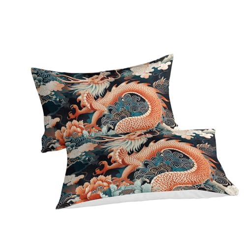 Housse de couette dragon 3D en microfibre 260x220 cm avec taies - 3