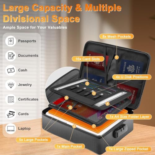 Image of Fireproof Waterproof Document Bag with Lock - Portable Waterproof Document Organizer for Important File - Fire Proof Travel Storage Case with Zipper for Laptop,Passport