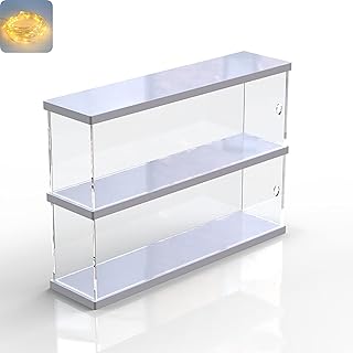Nynelly 2-Layer Clear Acrylic Display Case with Door,Display Shelf for Funko Pop,Countertop Display Case for Collectible Action Figure,Dustproof Storage Organizer(40x10x27 cm,White)