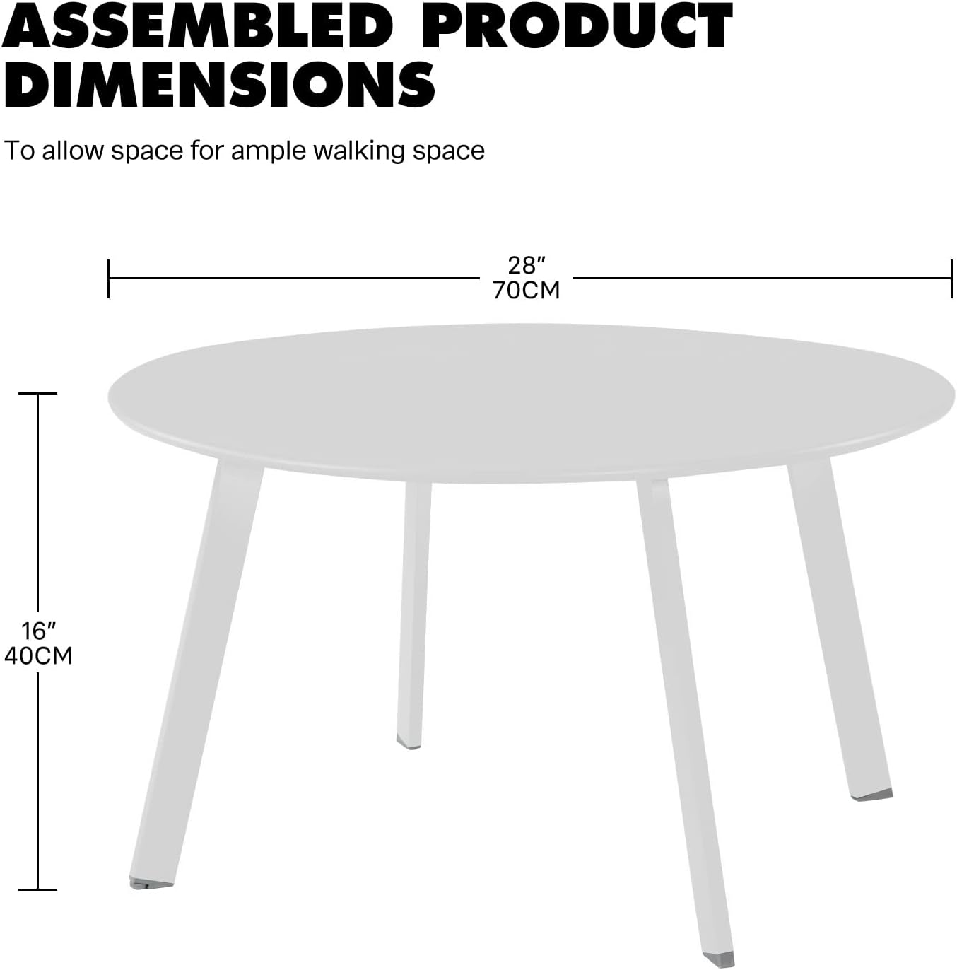 Grand patio Outdoor Side Table, 28-inch Powder Coated Steel Round Coffee Table for Porch, Deck, Balcony, Poolside, White