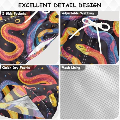 Pigsaly Boys' Swim Board Shorts Colorful Snakes Animals Boy's Swim Trunks Kids Swimwear 3T3