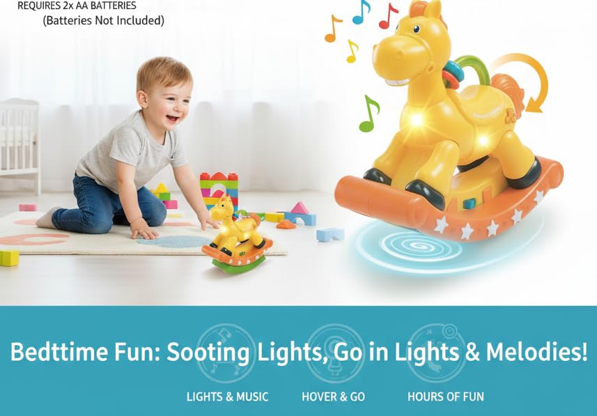 PB Prime Brands Funny Horse Musical Rocking Toy with Lights & Music | Swing Action | Battery Operated Kids Toy for Toddlers & Babies (Yellow) 2