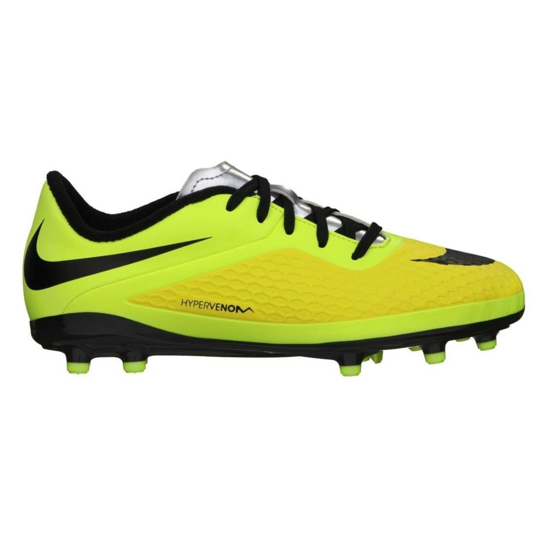Nike Kids Jr Hypervenom Phelon FG Vbrnt Yllw/Blk/Mtllc Slvr/VLT Soccer Cleat 1 Kids US
