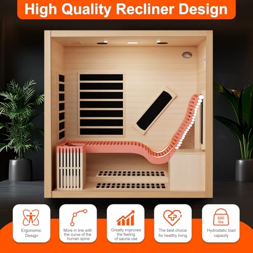 Dual System Wooden Steam Sauna Room with 4.5 KW Stove Heater, Luxurious Indoor Infrared Sauna Home with 7 Upgraded Heaters, Canadian Helmock, 71" L x 51" W x 75" H - Image 4