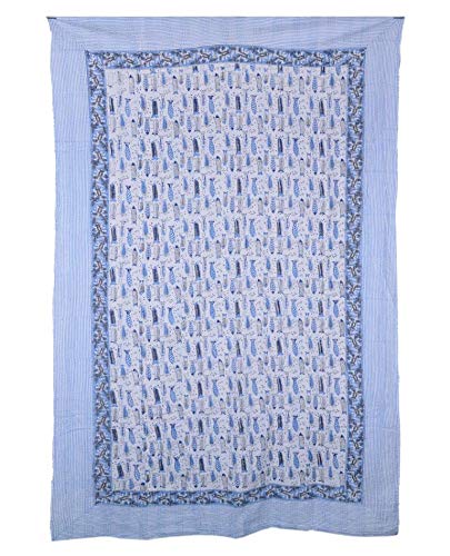 YUVANCRAFTS Indian Fish Print Kantha Quilt Traditional Mandala Print Kantha Quilt Bedspreads Throw Blanket Single Quilt