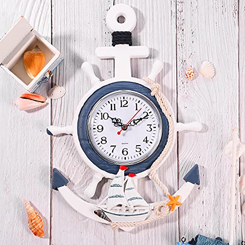 Besportble KZA65GU5726N165DEG Anchor Clock Mediterranean Style Wall Clock Beach Sea Theme Nautical Wheel Decor Wall Hanging Decoration thumb #3