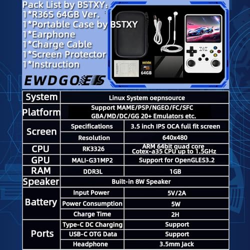 Image of EWDGOES R36S Handheld Game Console 3.5 inch Preinstalled Emulator System White 32GB+64GB