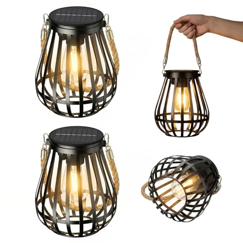 2 lámparas solares para exterior jardín, lámparas solares para exteriores, luz blanca cálida, resistente al agua, decoración de jardín, con bombilla más grande para terraza, césped, balcón, patio