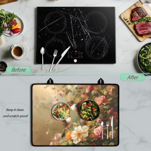Image of Glass Ceramic Top Stove Cover for Electric Stove Anti-Scratch Cooktop Cover Flat Stove Top Mat Kitchen Decor Accessories, 29 x 21 Inch, Hummingbird Floral