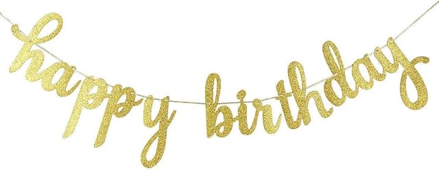 TOYVENTURES Gold Birthday Decorations, Gold Glitter Happy Birthday Banner Garland for Birthday Party Decorations (1 Piece, with Gold String Inside) (Gold Glitter)