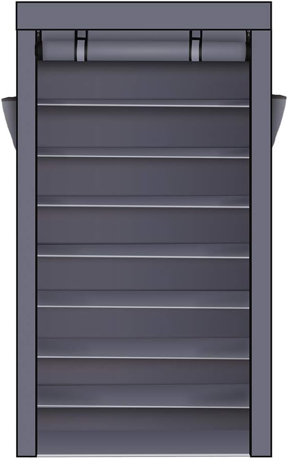 Azadx 10 Tiers Shoe Rack Cabinet with Dustproof Cover, Closet Shoe Storage Organizer in Living Room Hallway 86 x 28 x 158 cm(Gray)
