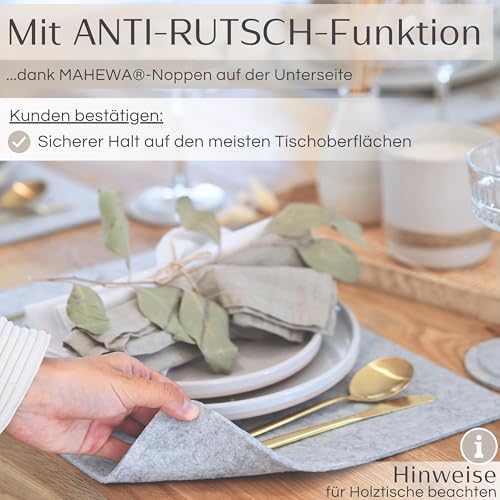 MAHEWA® 6er Set Premium Tischset Platzset aus Filz rutschfest Ab-waschbar und Waschmaschinenfest Eckige Platzdeckchen (Hellgrau - Braun… – Ansicht 3