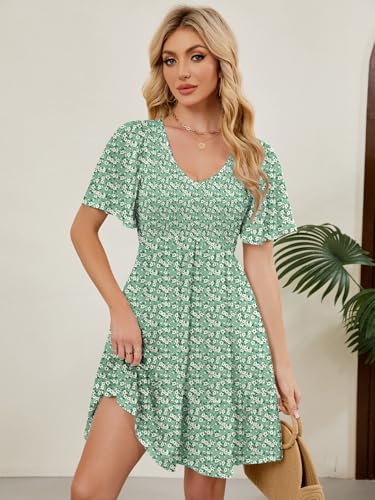 Image of UEAL Womens Cute Floral Smocked V Neck Flutter Sleeve Sundress with Pockets Casual Spring Summer Dresses for Women 2026