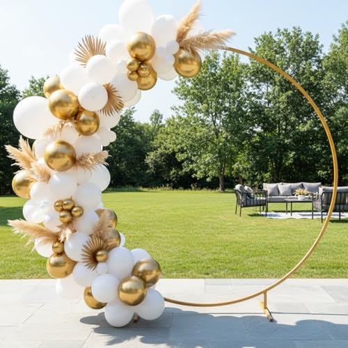 Image of RUBFAC White and Gold Balloons 129pcs Different Sizes Pack of 18 12 10 5 Inch, Latex Balloon Garland Arch Kit for Birthday Party Wedding Holiday Baby Shower Decoration