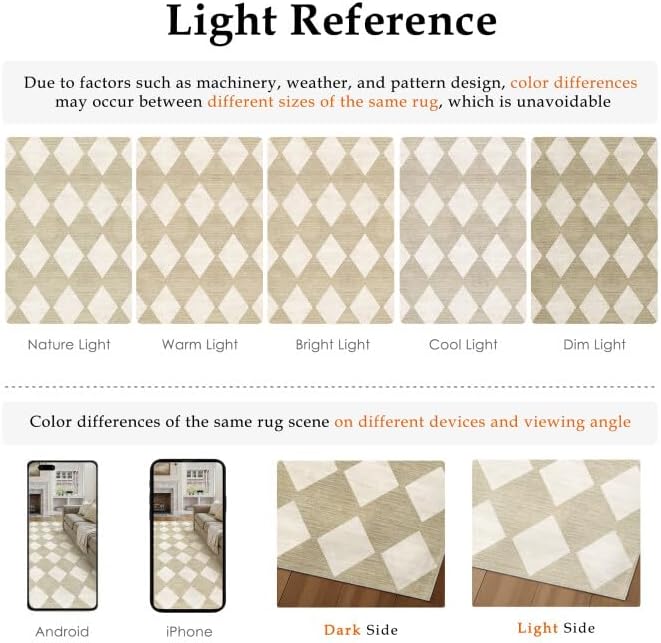 6x9 Checkered Area Rugs for Living Room Beige Machine Washable Large Rug Non-Slip Stain Resistant Low Pile Boho Accent Indoor Throw Carpet for Bedroom Dining Room Classroom - Image 6