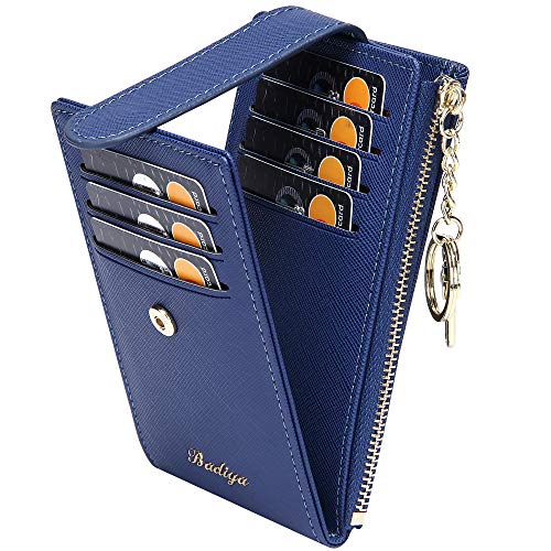 Image of Badiya Slim Women Wallet RFID Blocking Bifold Compact 9 Card Slots Holder Wallets Soft Leather with Zipper Coin Pocket 2 ID Window