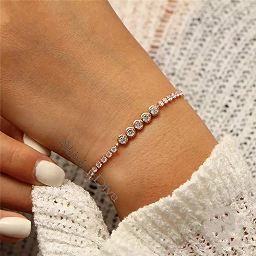 Image of Shining Diva Fashion Full Crystal Charm Stylish Gold Plated Charm Bracelet for Women