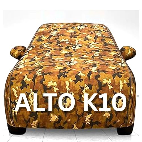 Image of 100% Waterproof Car Cover for Alto K10 UV Protection, Dustproof, Windproof | Custom Fit with Mirror Pockets, Belt & Buckle | All Weather Outdoor Body Cover (Jungle)
