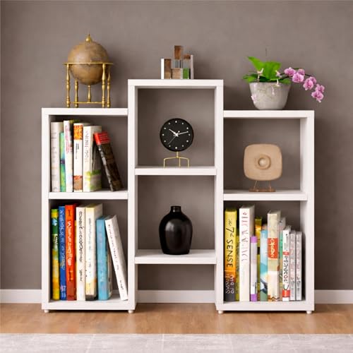 Image of Enigmatic Woodworks Wooden Bookshelf 6-Tier, Large Open Bookcase Storage Rack Organizer for Home, Living Room & Study, DIY Assembly,White Suede Finish, 24 x 90 x 90 cm