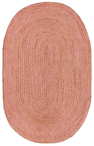 Image of Unique Loom Braided Jute Collection Area Rug - Dhaka (5' 1 inch x 8' Oval, Light Pink)