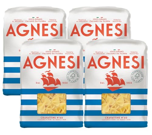 4X Agnesi Cravattine n°60 Pasta di Semola di Grano Duro Trafilata al Bronzo 500g