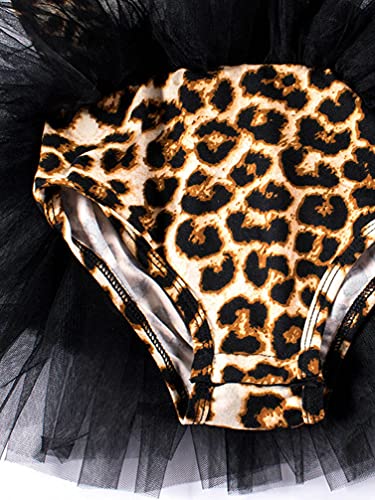Foto von TiaoBug Mädchen Ballettkleid mit Tutu Tütü Tank Top Träger zu binden verstellbar Sport Tanz Ballett Body Trikot Ballettanzug mit Tüllrock Ballettkleidung Kleider für Kinder Leopard 122-128