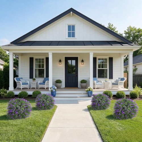 Bloyapix 27.5" Artificial Lavender Boxwood Topiary Ball Trees, Set of 2 Fake Shrubs Bushes with Ground Spike, UV Resistant Faux Evergreen Tree for Front Porch Outdoor Garden Decor - image 5