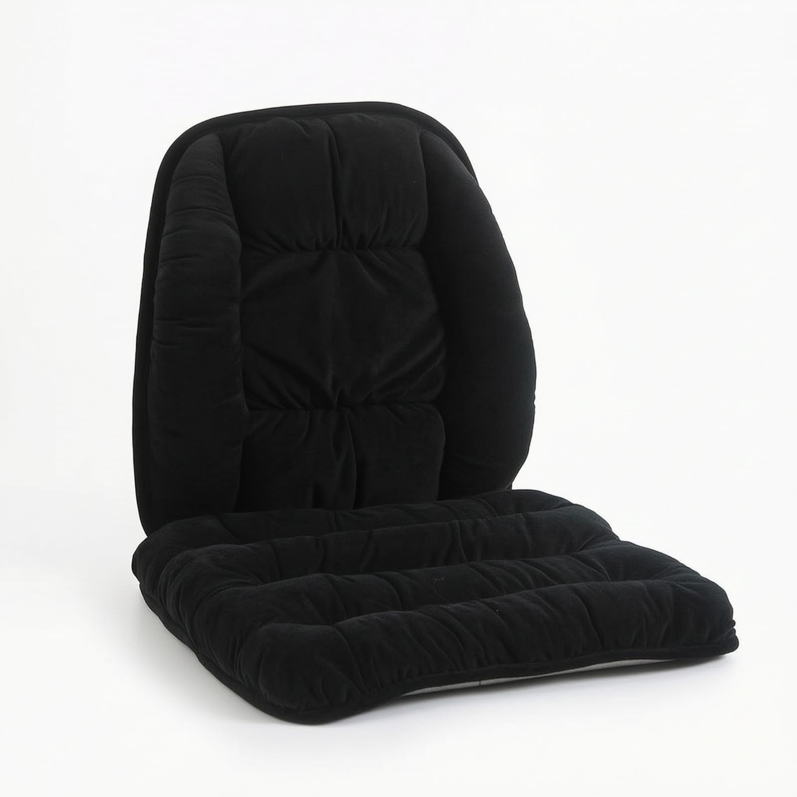 Cojín Silla con Respaldo Acolchado Cojín con Respaldo Antiescaras para Teletrabajo, Estudio, Negro Misterioso, Cojín 45x45cm + Soporte Lumbar
