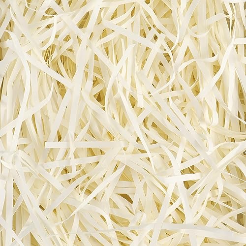 Papel triturado de seda rallado de rafia, cesta de paja para embalaje y relleno de cajas de regalo (blanco)