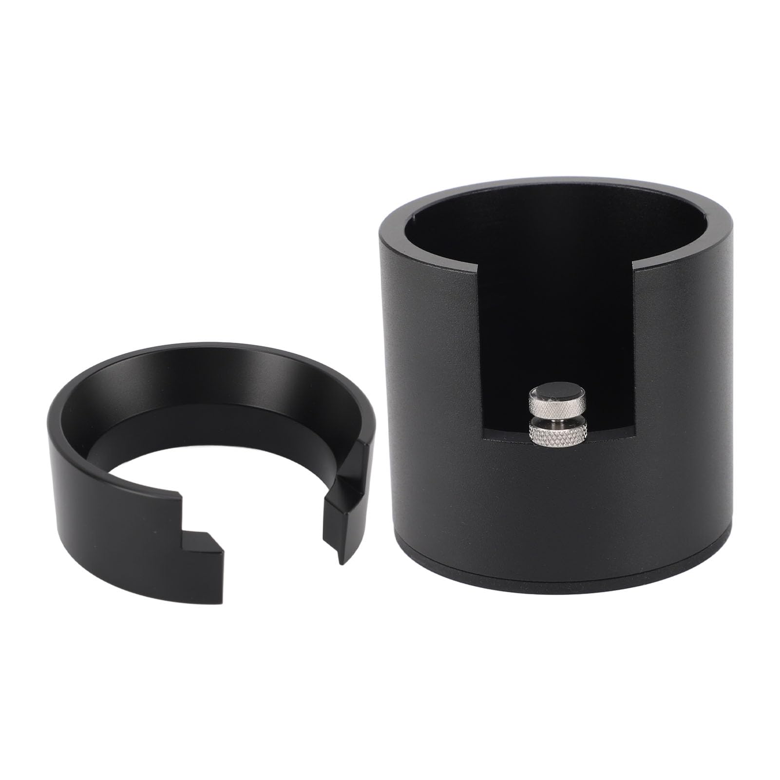Soporte para portafiltro de café de 58 mm con embudo dosificador, soporte de prensado de aleación de aluminio para máquina de espresso, herramienta ajustable para barista con base (Negra)