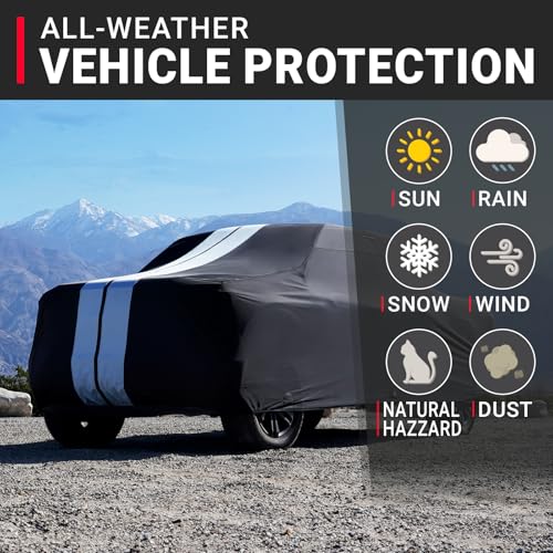 Image of iCarCover Premium Truck Cover for 1973-1983 Ford F-100 Regular Cab, Long Bed Heavy Duty Waterproof All Weather Automobiles Custom Fit Full Exterior UV Snow Rain Protection Covers (Stripe - Black /Gray)