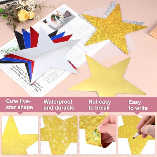 QUARKZMAN Goldene Laser-Sterne-Ausschnitte Dekoration, 100 Stück 6 Doppelseitig Bedruckte Papiersterne Ausschnitt Konfetti Kartonsterne Dekorationen für Pinnwand Wand Klassenzimmer Party