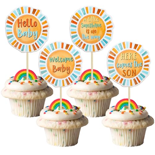 Decoración de cupcakes Here Comes the Son de 36 piezas para baby shower