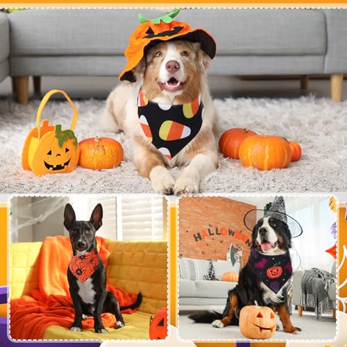 Image of Abbylike 50 Pcs Halloween Dog Bandanas Bulk, Pumpkin Ghost Bat Skull