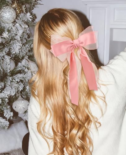 Wecoe 4 piezas moños para cabello para mujeres, clips de cintas transparentes para cabello, accesorios navideños para mujeres y niñas miniatura 4