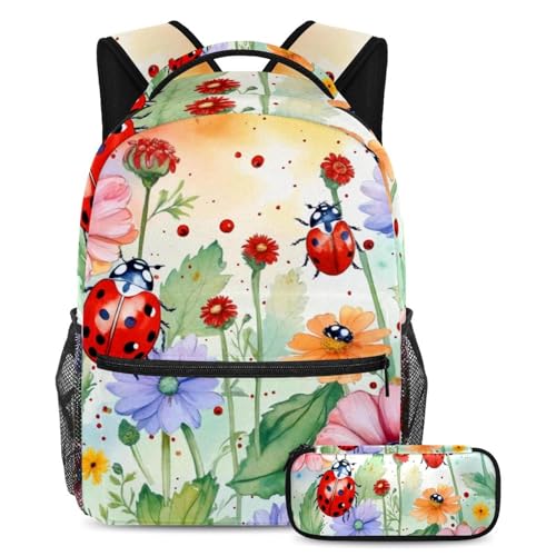 Sac à dos grande capacité fleurs et coccinelles pour éviter le désordre