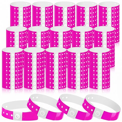 Image of Henoyso 1000 Pcs Pink Plastic Wristbands for Events Vinyl Waterproof Pool Wristbands Neon Color Plastic Bracelet for Party Events Arm Band Identification for Concerts Carnivals