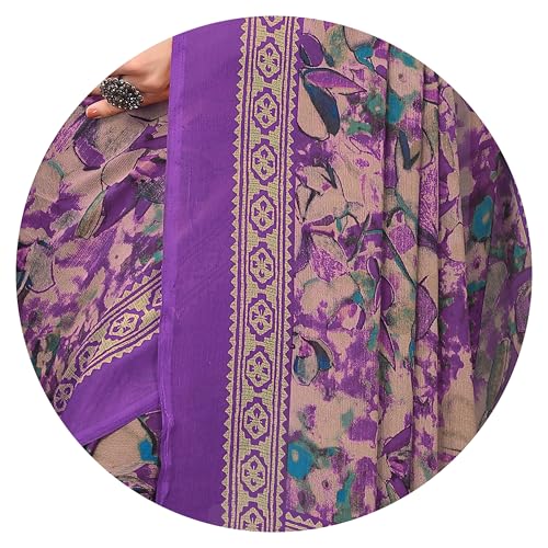Image of MIRCHI FASHION Women Saree Ethnic Motif Print Chiffon | Breathable Lightweight Plain Weave Sari for Office and Daily Use (Available in 20 Designs)