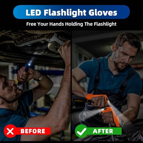 Image of MOIPEJO LED Flashlight Gloves, Gifts for Men Dad Him Boyfriend Husband, Cool Gadget Hands-Free Finger Lights for Camping Fishing Repairing, Fathers Day Christmas Birthday Gift-Orange