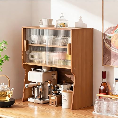 SQYHYTS Armoire De Cuisine Armoire De Rangement pour Plan De Travail avec Portes Coulissantes Et Étagères Amovibles Organisateur D'armoire en Bambou pour...
