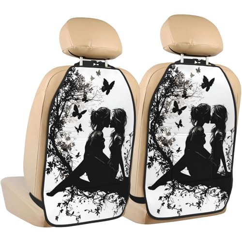 Silhouette Of Two Girls Kissing Car Seat Back Kick Protectors,2 Pack Kick Mats With Storage Pockets For Vehicles To Protect From Dirt Mud Scratches