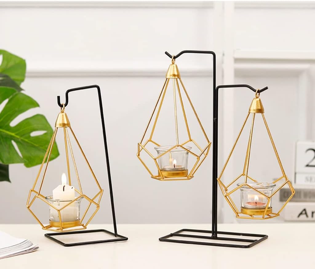 Candle Holder Nordic Wrought Iron Geometric Chandelier Suitable for Dinner Living Room Kitchen Dining Room