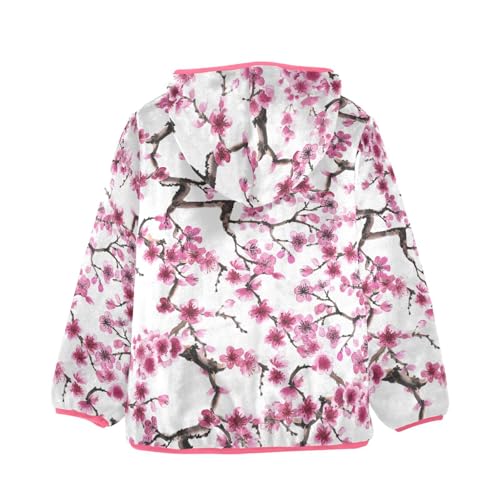 OTVEE Pink Cherry Blossoms Kids Hoodie Jacket Fall Spring Full Zip Warm Outwear Coat2
