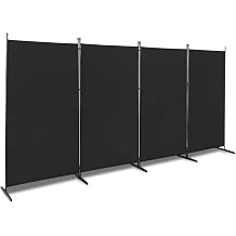 4 Panel Portable Folding Privacy Screen, 6 ft Partition Room Divider, Portable Office Walls Dividers, Lightweight Portable Room Dividers, with Support Feet, for Home, Study, Studio Black