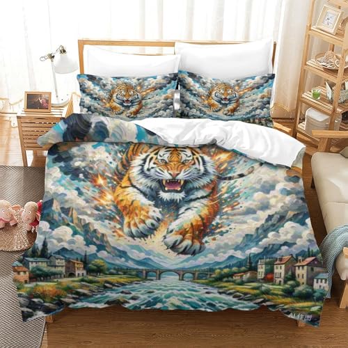 Housse de couette tigre fermeture éclair cachée parure lit ado douce - 3