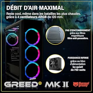 Greed® MK2 - High End PC Gamer - AMD Ryzen 7 5700X + Nvidia Geforce RTX 5060 - Ordinateur RGB Ultra Rapide + PC Gaming 4K Raytracing avec 4.6 GHZ - 32 Go DDR4 RAM - 1 TB SSD - WLAN + W11 Pro