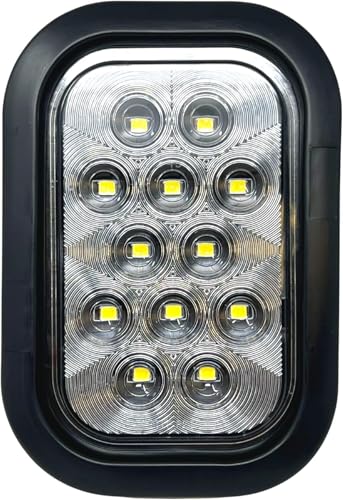 All Star Truck Parts 5x3 2x White Rectangle 12 LED Backup/Reverse/Tail Light Tow Truck Semi Trailer CM Flatbed Reading Postal Hitch Mounted RV Bus Grommet 3 Wire Pigtail Plug Kit 12V IP67 Waterproof - Thumbnail 2