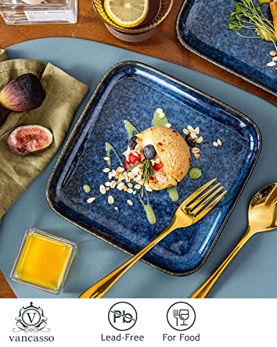 Vancasso Stern Square 4 Piece Dessert Plate Set, Reactive Change Glaze Blue 7.4 Inch Salad, Fruit, Snack Plate #TOP2