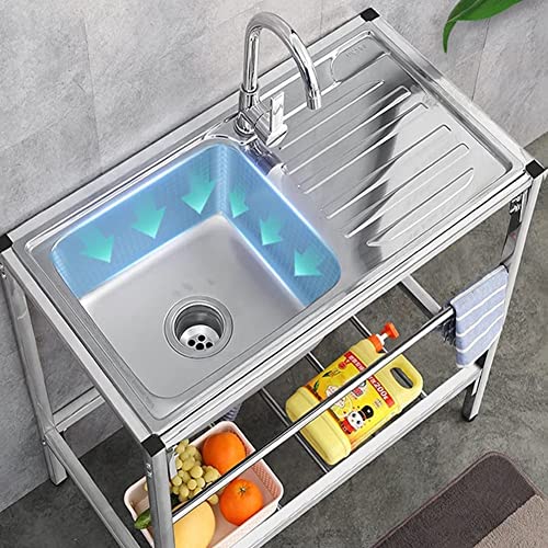 Single Bowl Freestanding Sink Commercial Sink W/Workbench & Storage Shelves 29.5" X 15.7" X 29.5" Prep & Utility Washing Hand Basin Sink Silver #TOP3