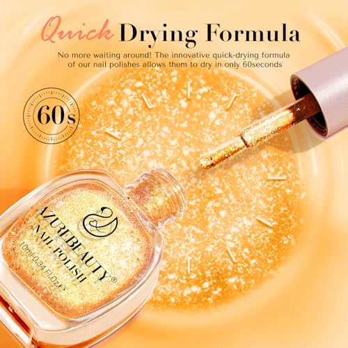 Image of AZUREBEAUTY Nail Polish Set, 4 Colors Flash Reactive Shimmer Glitter Neon Pink Orange Green Purple Spring Summer Long Lasting Quick Dry Natural Fingernail Lacquer Strengthening Kit with Top Coat